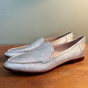 Kate Spade Silver Shimmer Metallic Pointed Toe Loafer Flats